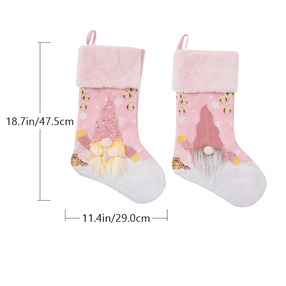 

2Pcs Christmas Luminous Socks Pink Large Candy Bags Xmas Tree Hanging Stockings Party Decor Christmas Stockings