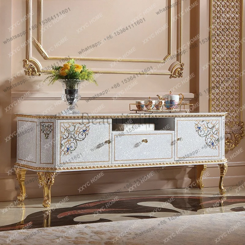 Shell inlaid luxury solid wood audio-visual villa palace classical gold foil TV cabinet