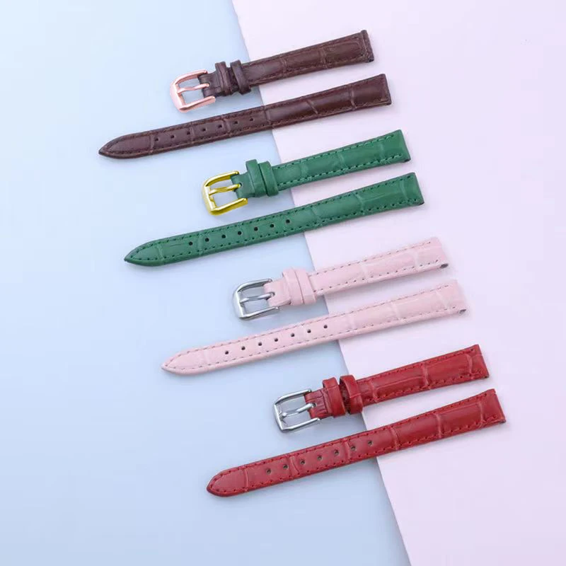 Genuine Leather Slim Watch bands for Girls and Student 10mm 12mm14mm16mm18 20mm 24mm Watch Parts Belt Strap Blue green purple