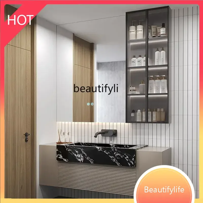 J45 Italian Hotel Style Washstand Bulgari Stone Plate Ceramic Integrated Seamless Basin Bathroom Cabinet Hand Washing Washbasin