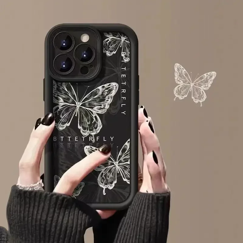 Funda de silicona retro roja con mariposa para parejas para iPhone 11 12 13 14 15ProMax XS XR 7 8 Plus SE20, con protección de lente de cámara 2