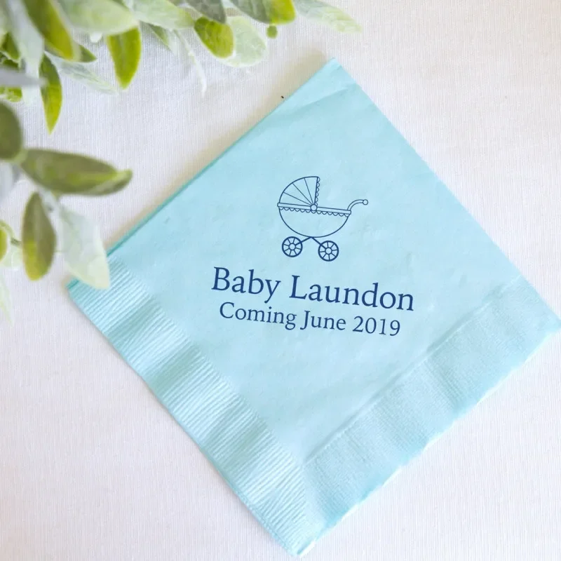 

50pcs Welcome Baby - Stroller Personalized Baby Shower Napkins milestones birthday Custom Napkins