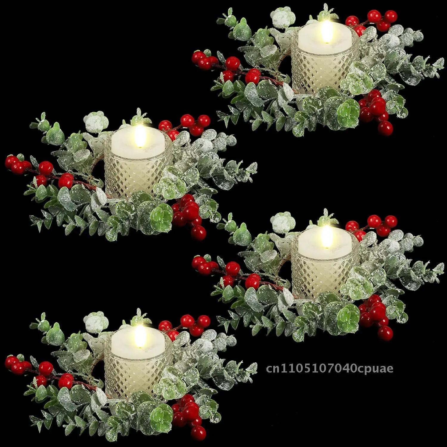 

Ribbon Christmas Wreath Shop Window Door Hanging Christmas Candle Holder Wreath Candle Cup Christmas Rattan Decorations