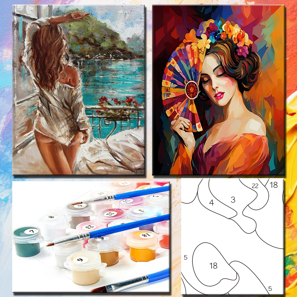 PhotoCustom pittura ad olio con i numeri kit figura pittura con i numeri donne su tela ragazze 60x75cm disegnare pittura fai da te decorazioni per