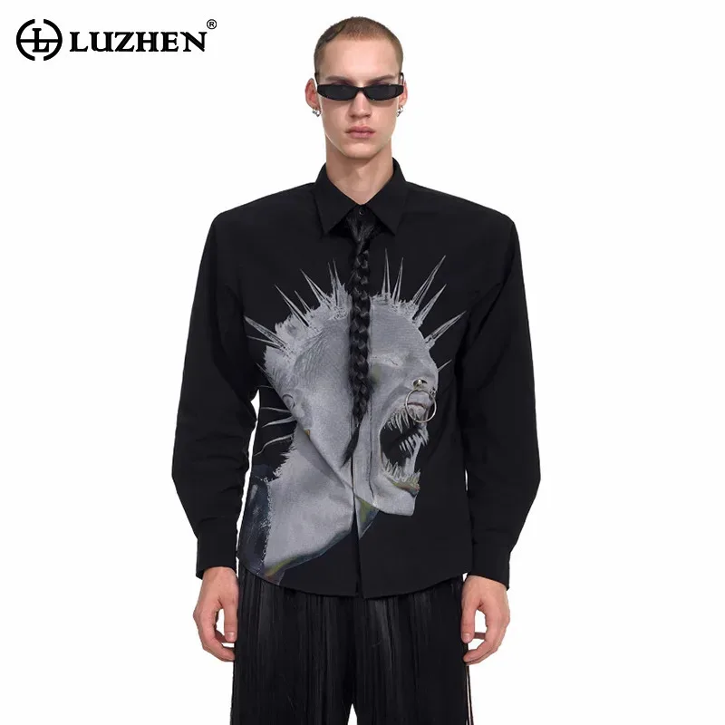 

LUZHEN 2025 Autumn New Original Personalized Pattern Printed Long Sleeve Shirts Men's Fashion Shoulder Pad Casual Clothes JY3926