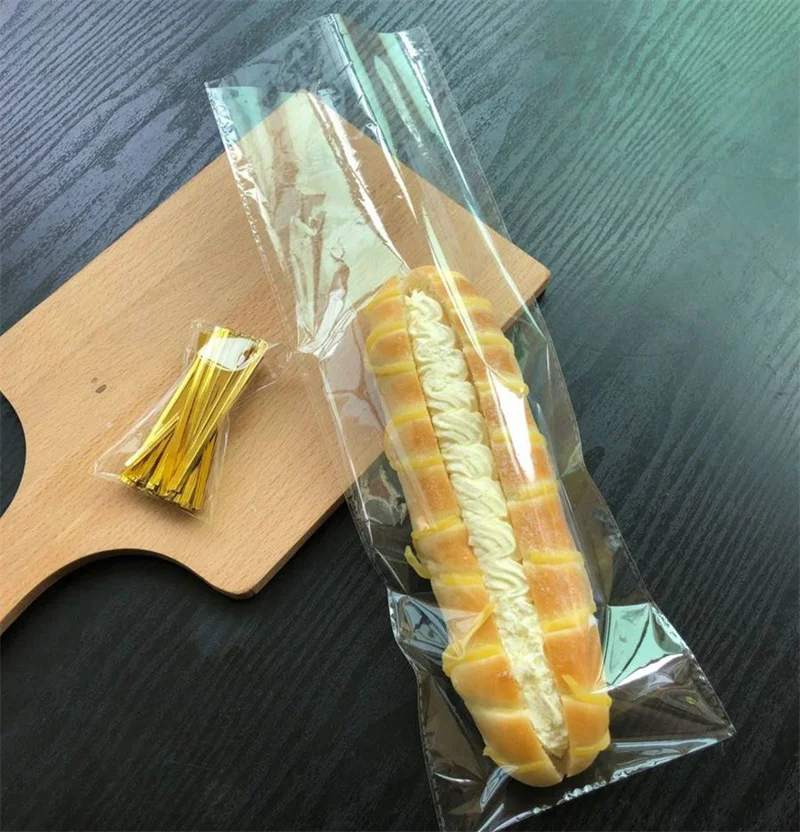 StoBag 100pcs Transparent Long Bread Food Sealed Packaging Bag Self-adhesive Plastic Clear Baking Handmade Pouch Party Favors