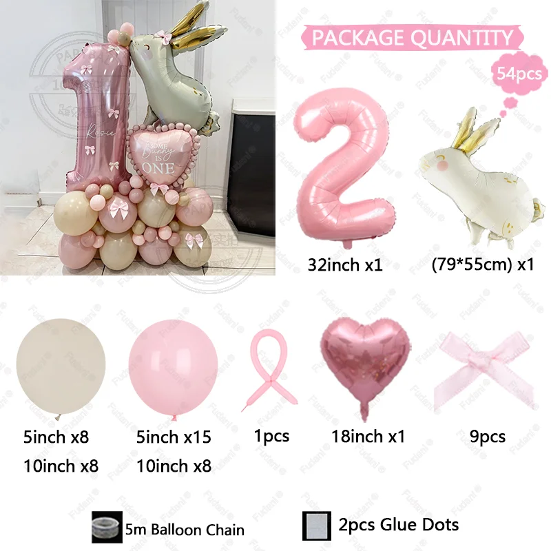 54 stücke Jade Kaninchen Ballon Rosa Anzahl Geburtstag Ballon Set Cartoon Tier Thema Party Dekoration Festival Dekoration Lieferungen – Detail 3