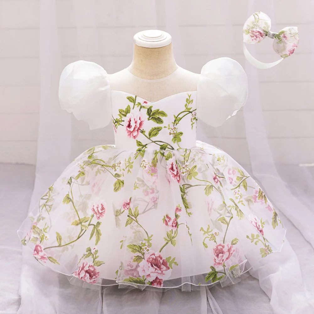 

Baby Toddler Puff Sleeves 3D Flower Girl 1st Birthday Party Christmas Holiday Photography Party Dress