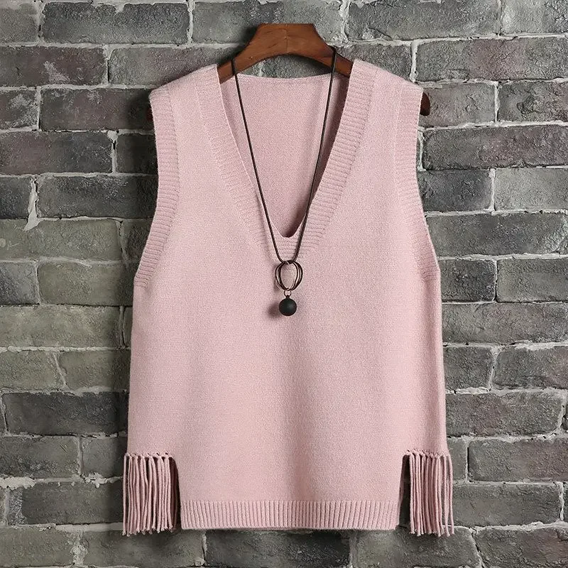 Tassel Sweater Vest Women Multicolor Loose Knitted Casual V-neck Preppy Style All-match Soft Fashion Ulzzang Cozy Aesthetic New