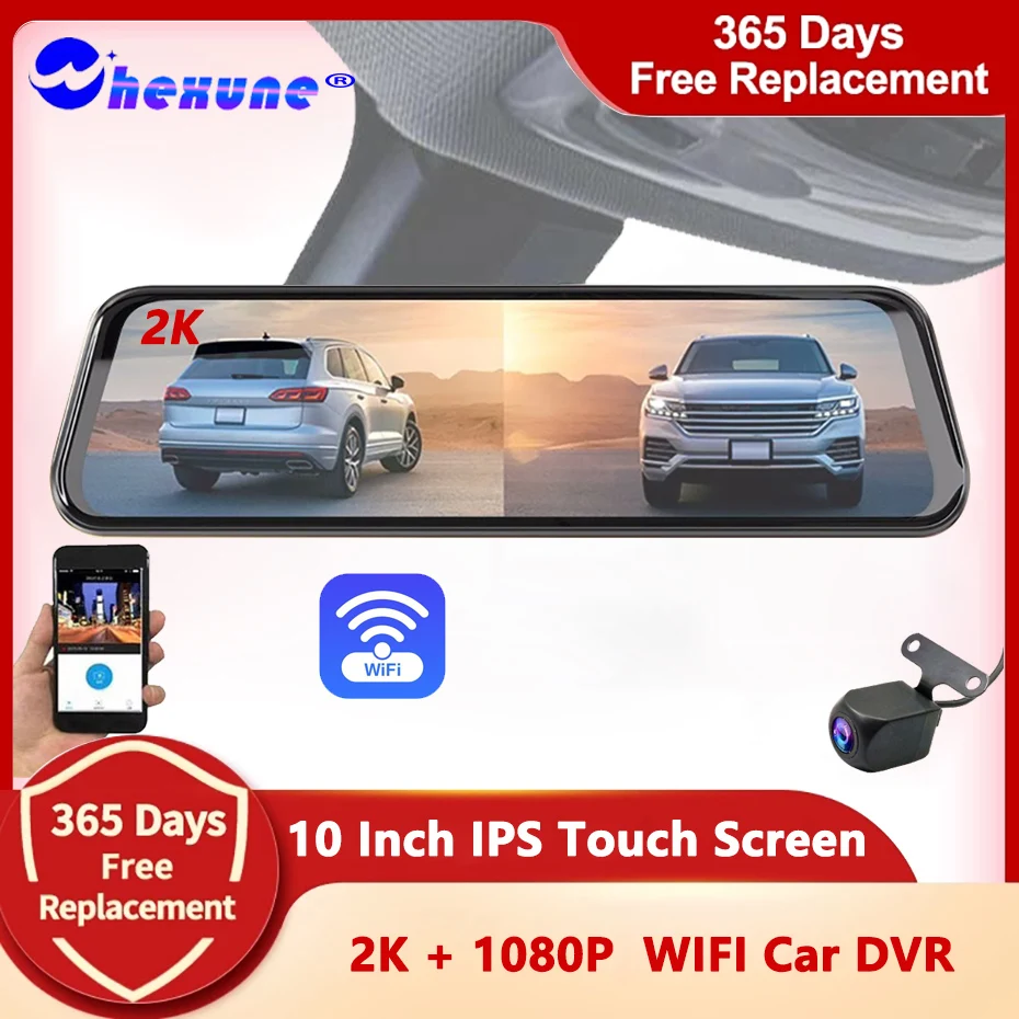 

10 Inch Rear View Mirror Wifi Dash Cam for Cars 2K Touch Screens Car DVR Video Recorder Dual Camera for Vehicle Car Assecories