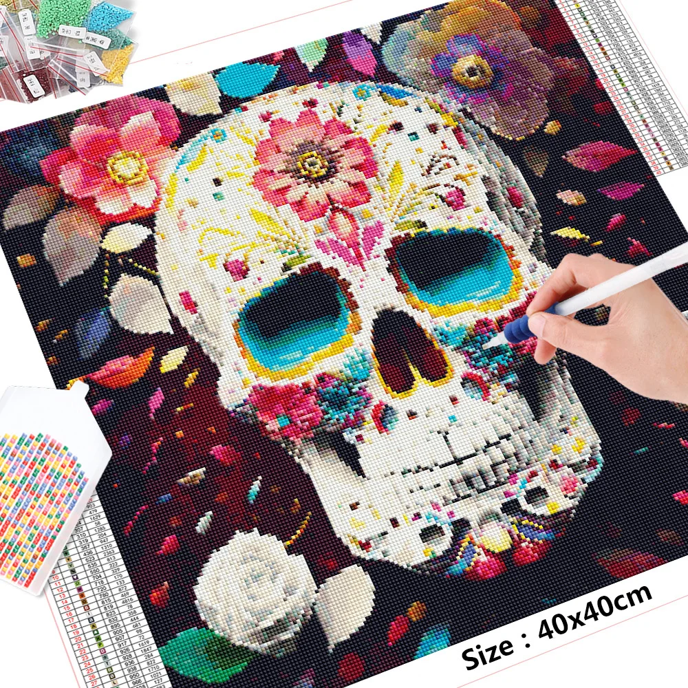 HUACAN 5D DIY Diamond Painting Portrait Skeleton New Collection 2023 Skull Mosaic Flower Handicraft Home Decoration