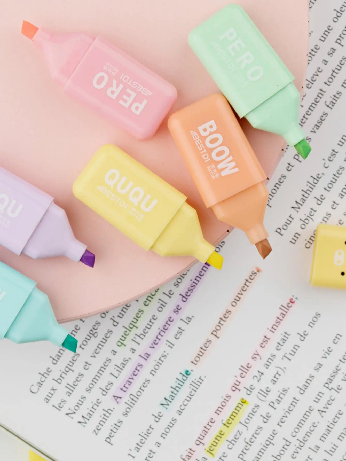 6pcs Mini Fluorescent Pen Set Macaron 6-Color Light Color Fluorescent Pen Student Marking Eye Protection