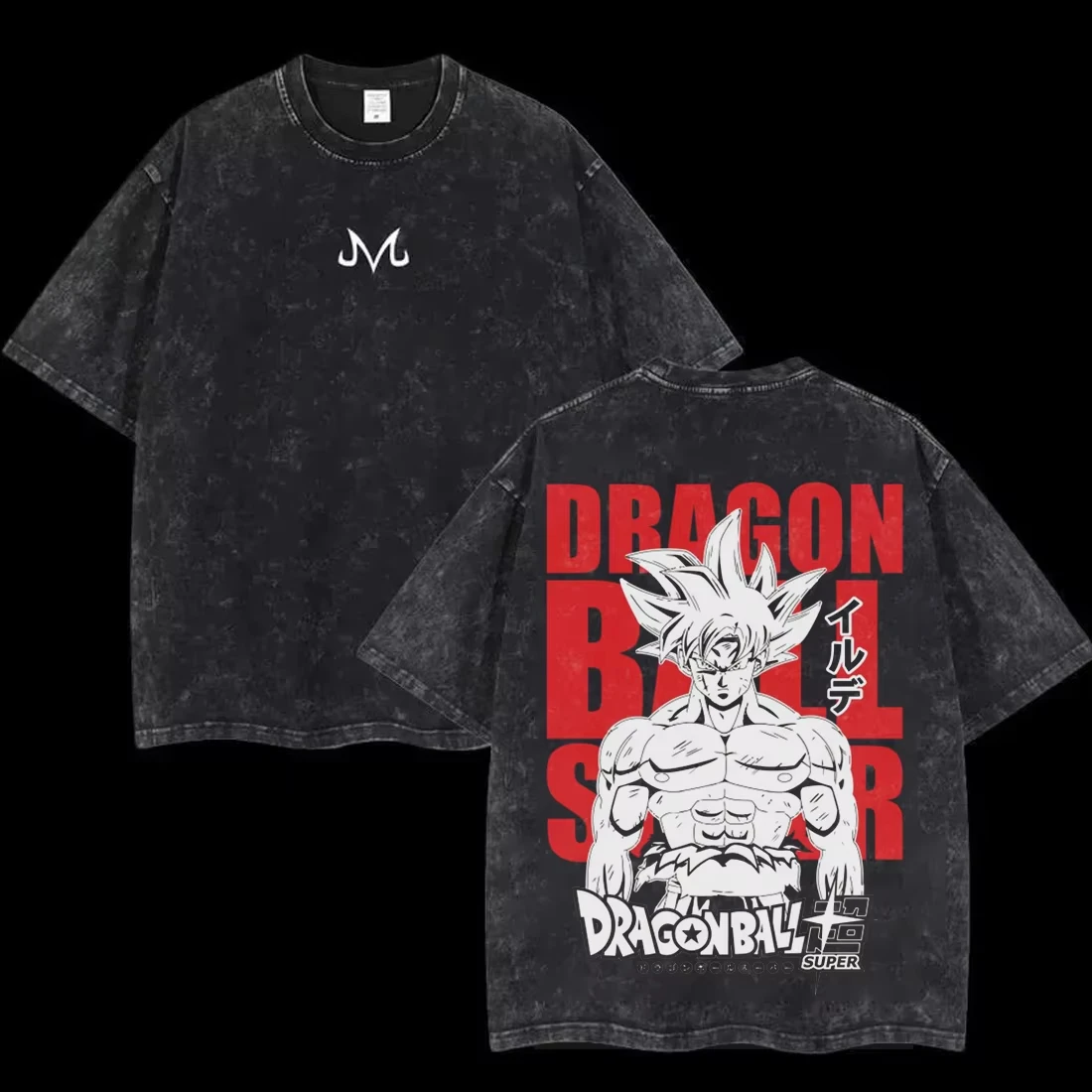 Camiseta con estampado con dibujo de Dragon Ball de Anime en algodón lavado, ropa de calle Unisex, manga corta lavada Vintage de gran tamaño