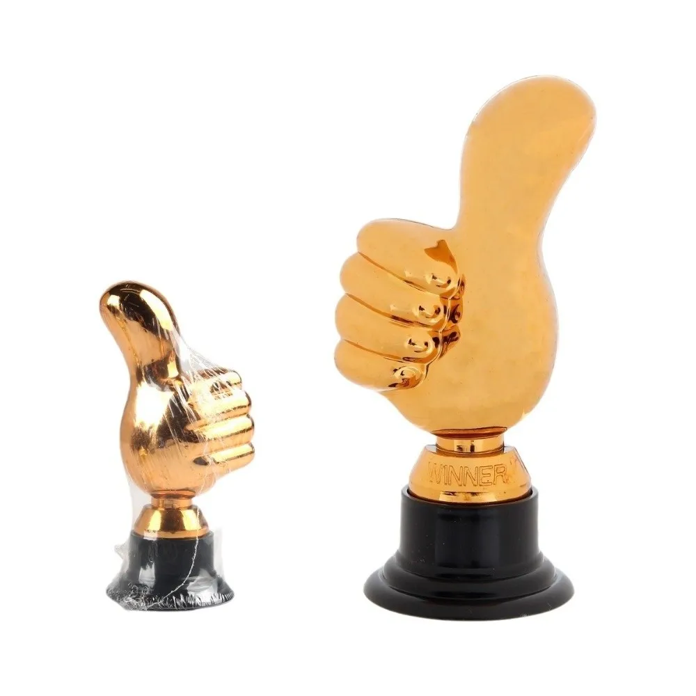 Large Size Thumbs Up Trophy Plastic Material Electroplating Finish Plastic Trophies Gold Color Creative Design
