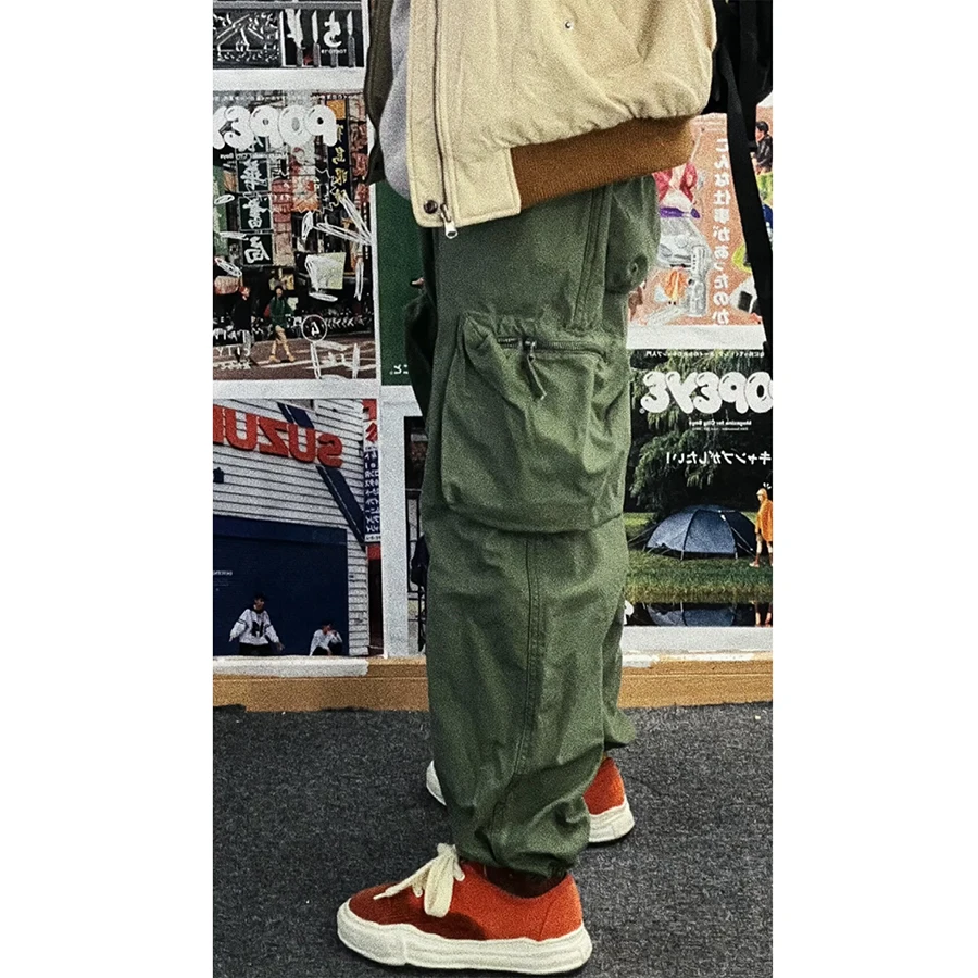 

LH Store SS Japanese Sle Workwear Heavy Waed Bread Pants Cuffed Men's Trousers Loose Fit Nine Points Casual Pants