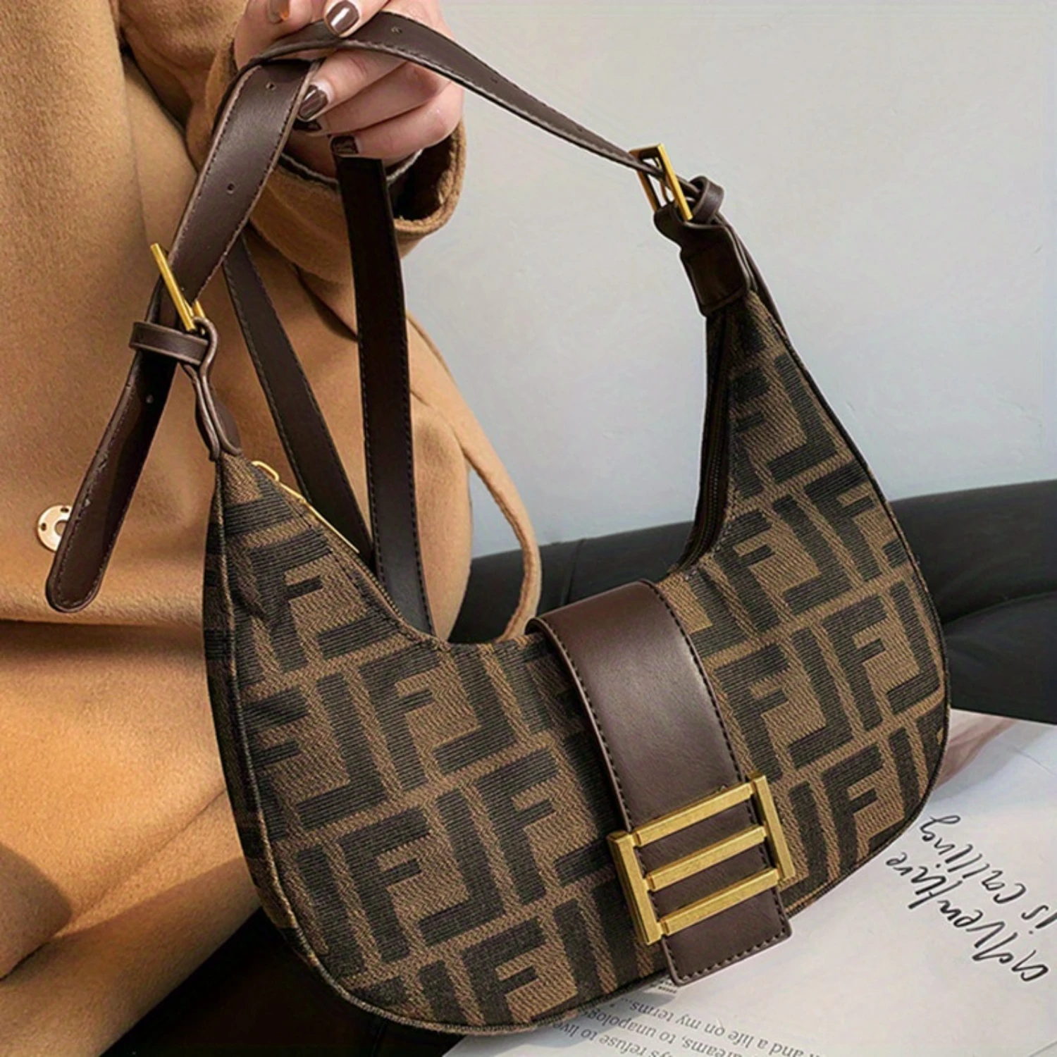 

Designer-Inspired Monogram Canvas Shoulder Bag - Fashion Accessory