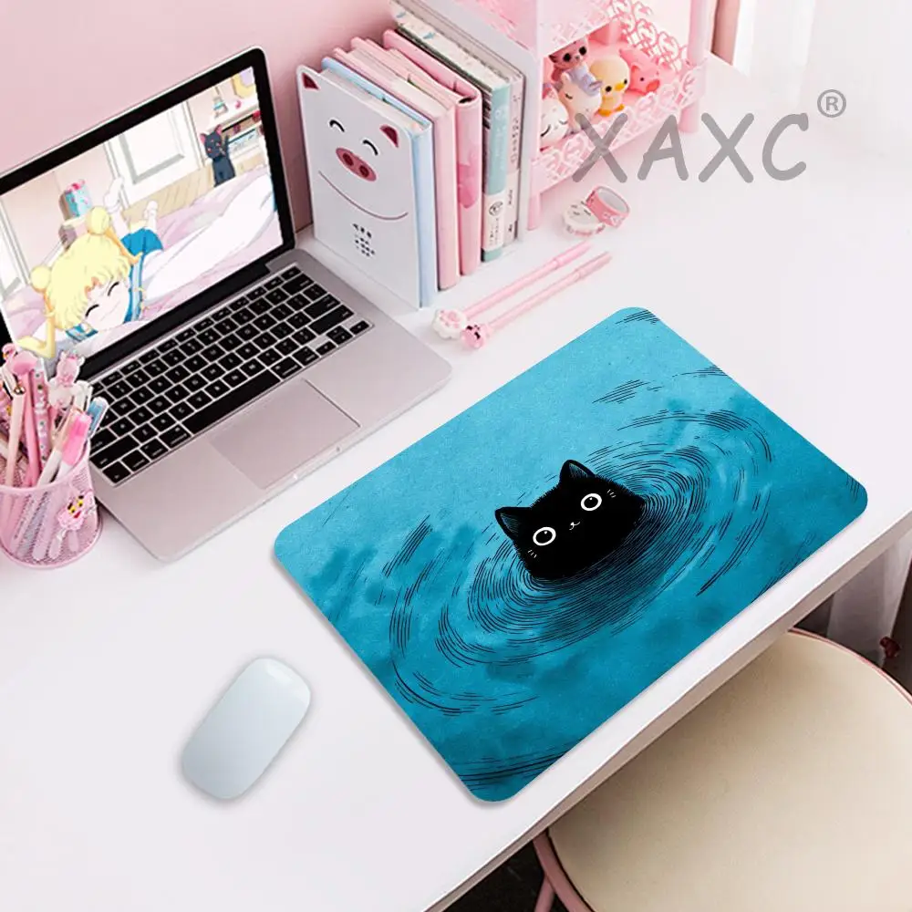 

Anime Cute Cat In Water Mouse Pad Computer Accessories Office Game Table Mat Rubber Anti-slip Mousepad Small XS Decor Desk Pads