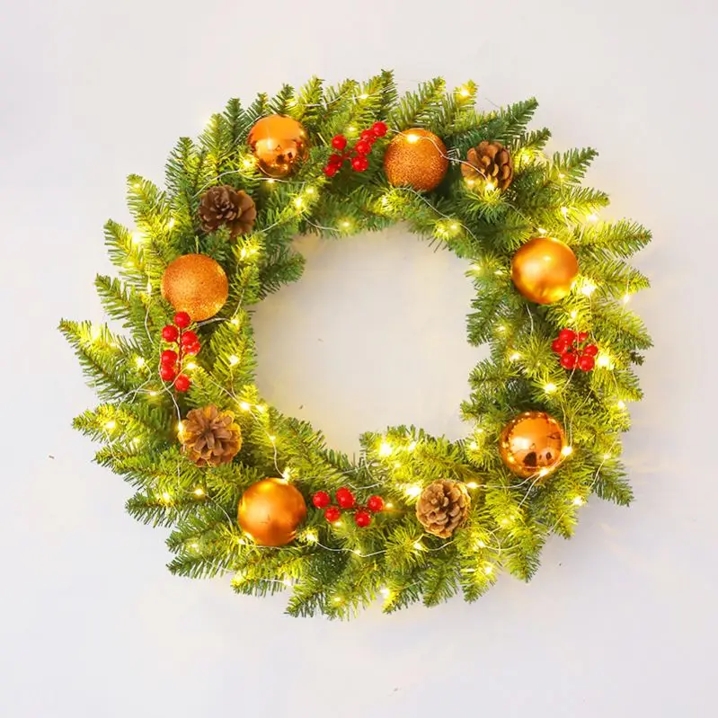 

30/40/50/60cm LED Christmas Wreath With Artificial Pine Cones Berries Holiday Front Door Hanging Decoration For Home