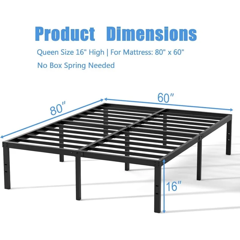 16 Inch Queen Bed Frame, Platform Bed Frame Queen Size No Box Spring Needed, Heavy Duty Metal Queen Size Bed Frame Easy Assembly