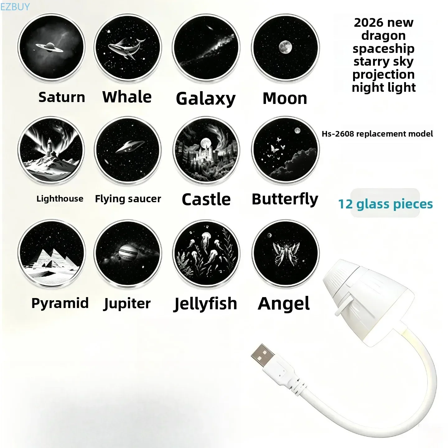 USB Starry Sky Projector Night Light Car Ambient Atmosphere Lamp Galaxy Projection Decor Light for Bedroom Home Auto Interior
