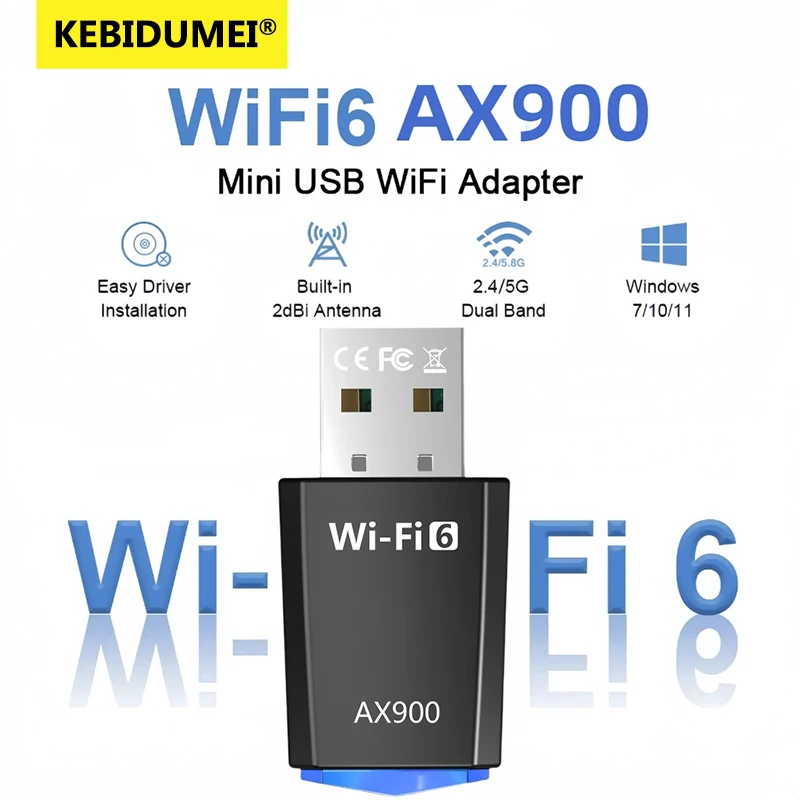 900M Wi-Fi 6 USB Adapter Drive Free Wireless Network Card 2.4G/5.8G Dual Band WiFi Ethernet Stable Signal Adapter for PC Laptop