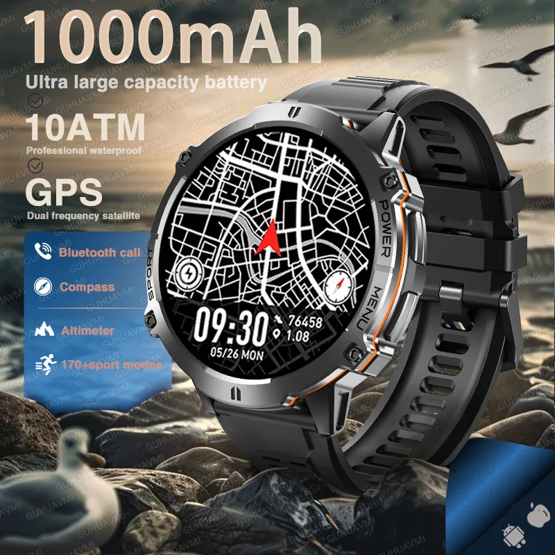 

Военные умные часы T-Rex 3, аккумулятор 1000 мАч, GPS, компас, высотомер, барометрические, 10 атм, водонепроницаемые, AMOLED, Bluetooth, умные часы для вызова