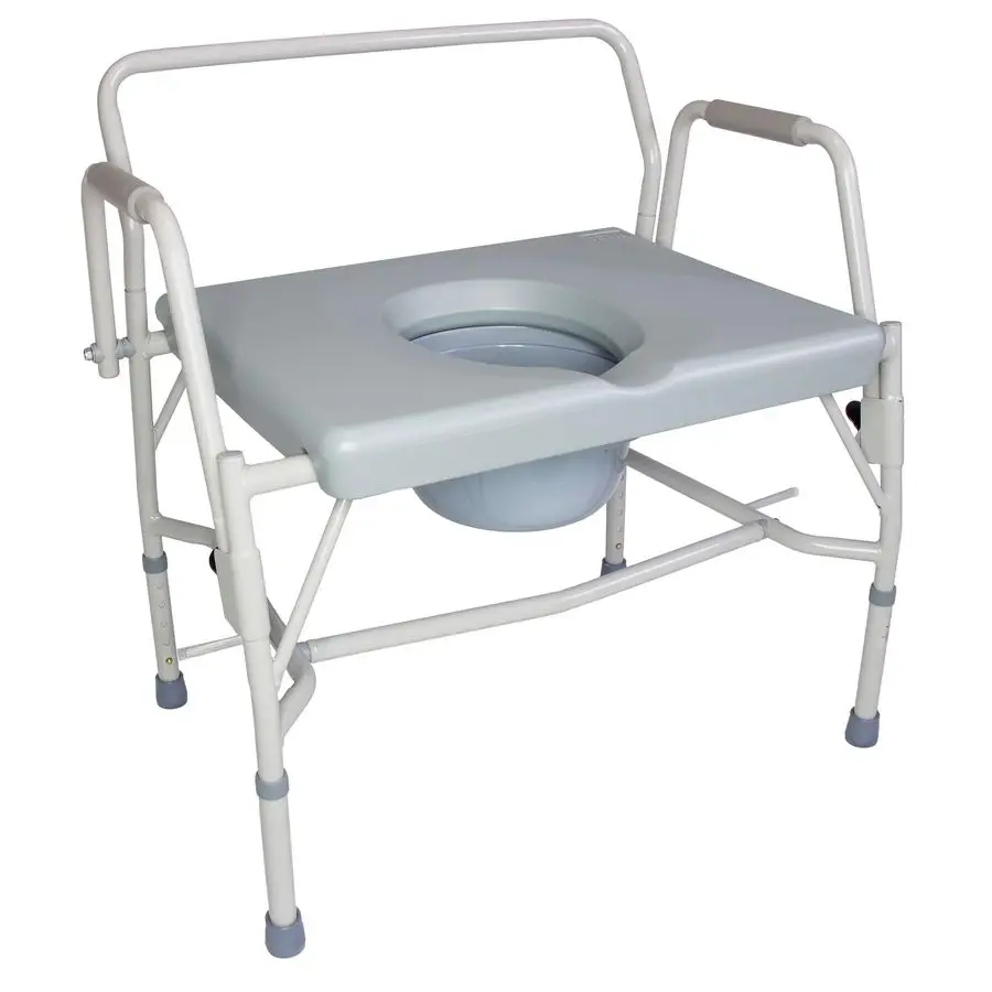 

Drop Arm Portable Toilet Commode, ExtraWide Seat, 500 Pound Weight Capacity, Bucket with Lid Included, Adjustable Legs, Elderly