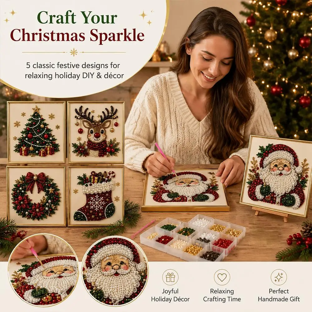 Christmas Santa Claus Pearl Art DIY Kit Framed Beads Embroidery Craft Wall Decor Xmas Gift for Kids Adults