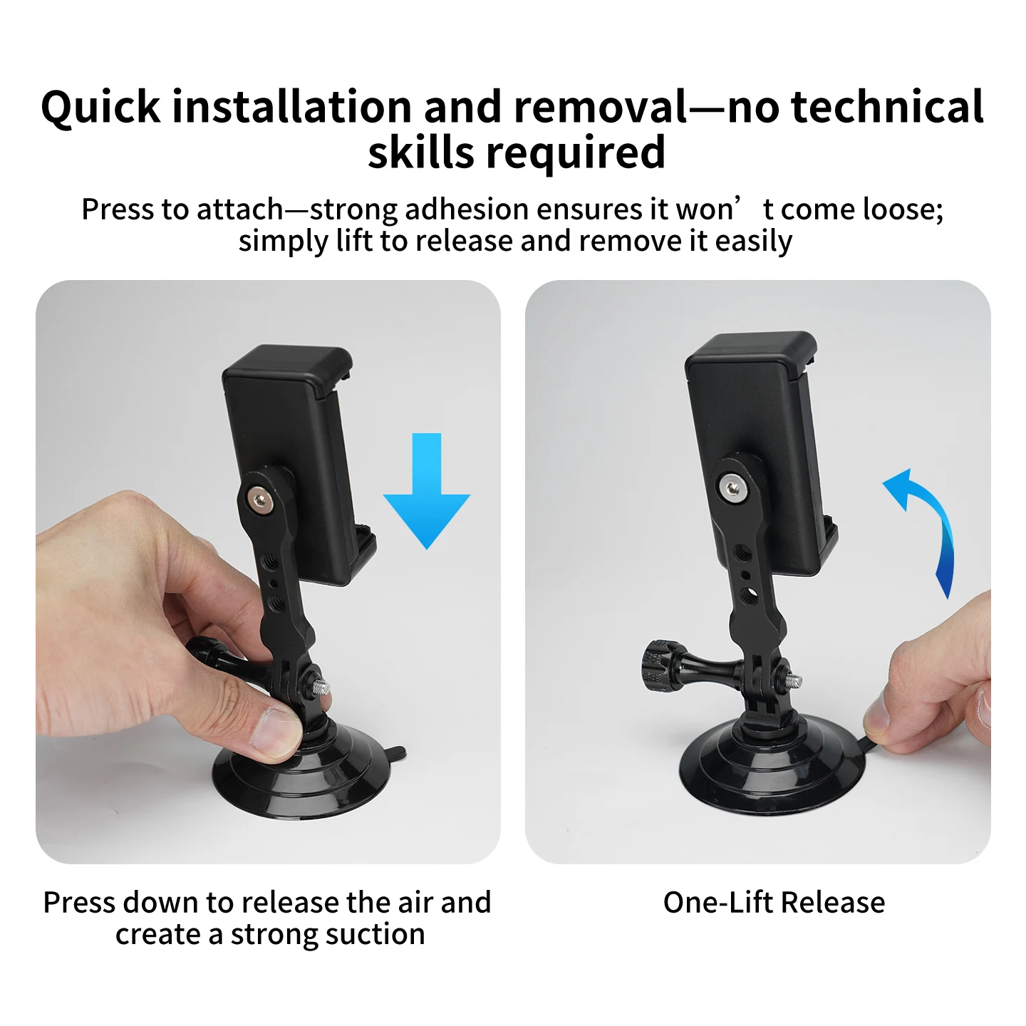 Langlebige Silikon-Aluminium-Saugnapfhalterung mit Cold Shoe Handyhalterung für GoPro DJI Action-Kamera – Schnelle Installation, wiederverwendbare Basis – Detail 10