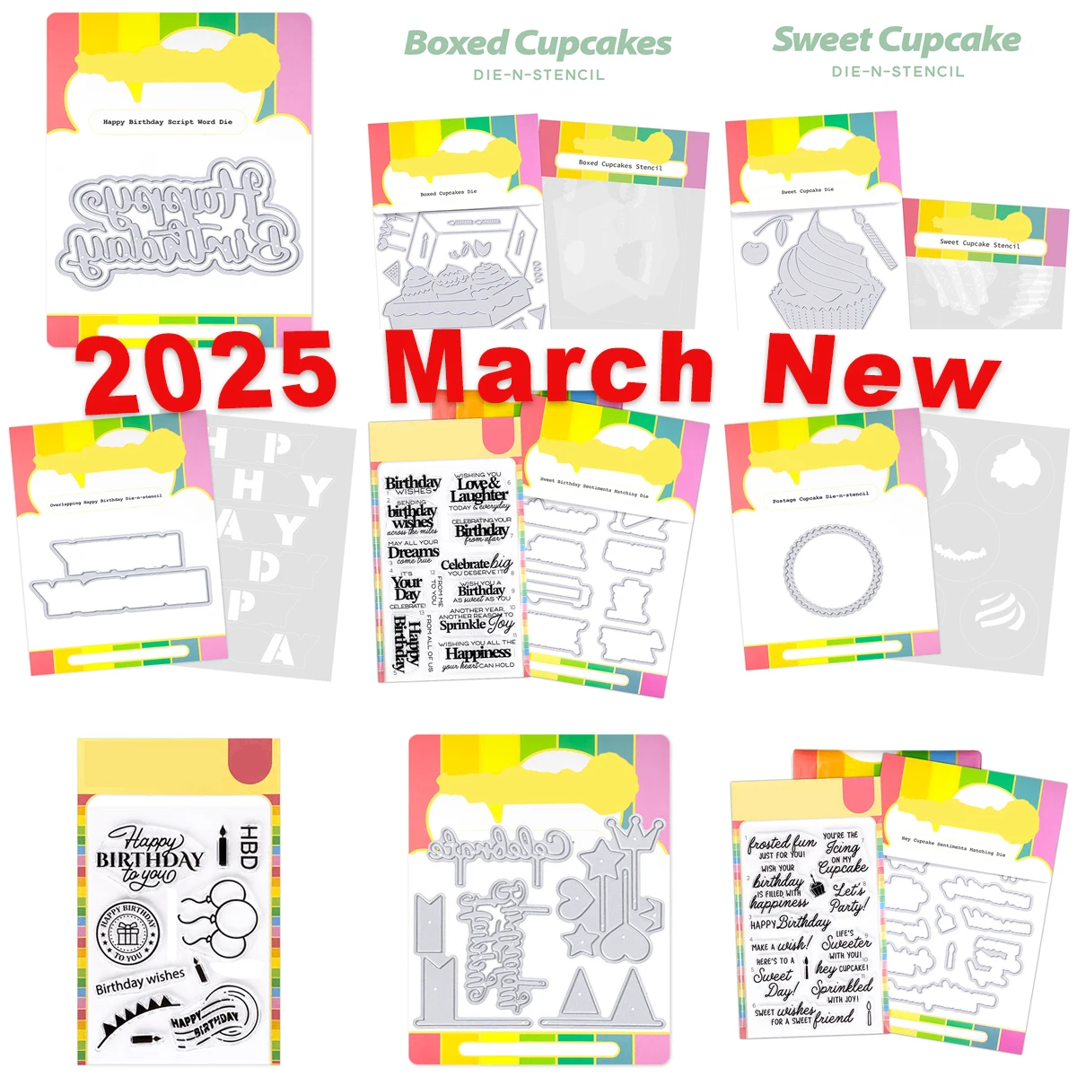 2025 New Birthday Stamp Postage Collage Sweet Cupcake Dies Happy Sentiments Stencil For Greeting Card Making Crafts Scrapbooking