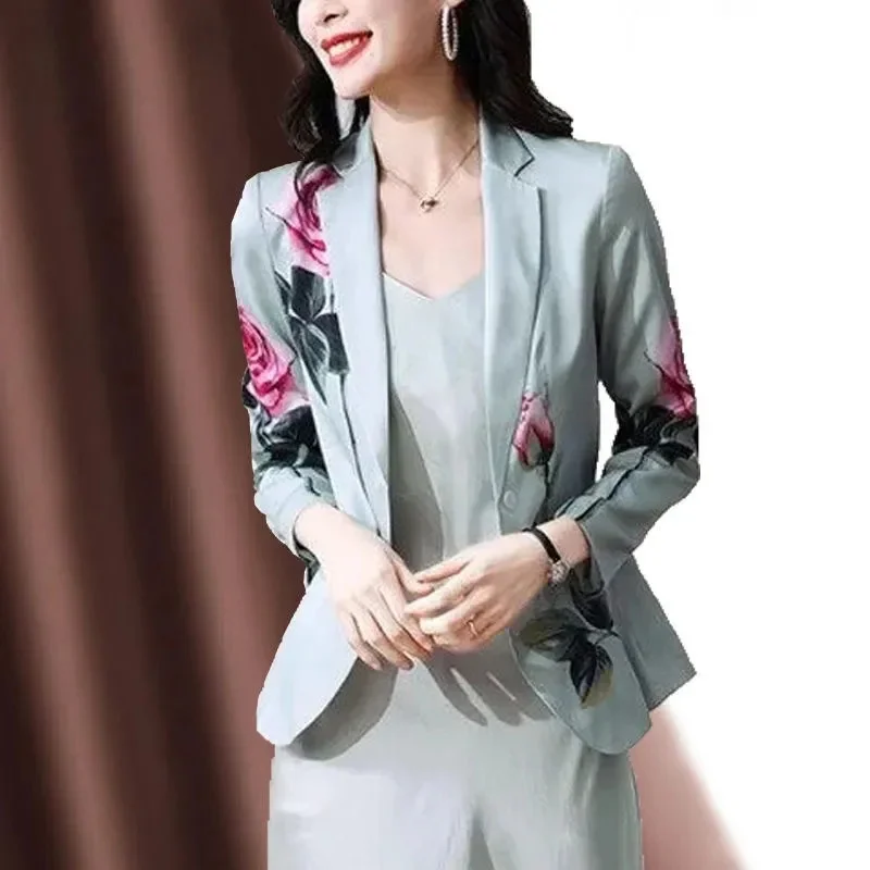

2025 Female Fashion Long Sleeves Blazer Outwear Spring Autumn Women Leisure Thin Suit Jacket Korean Ladies Printing Tops Coat