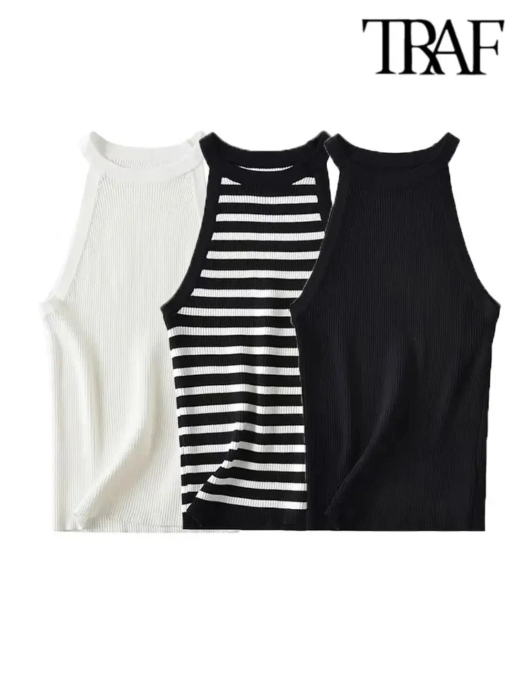 Nlzgmsj Summer Chic Stripe Sleeveless T Shirts Strap Tops Woman Simple Sexy Sports Vest Female Y2k Tank Bottom Shirt