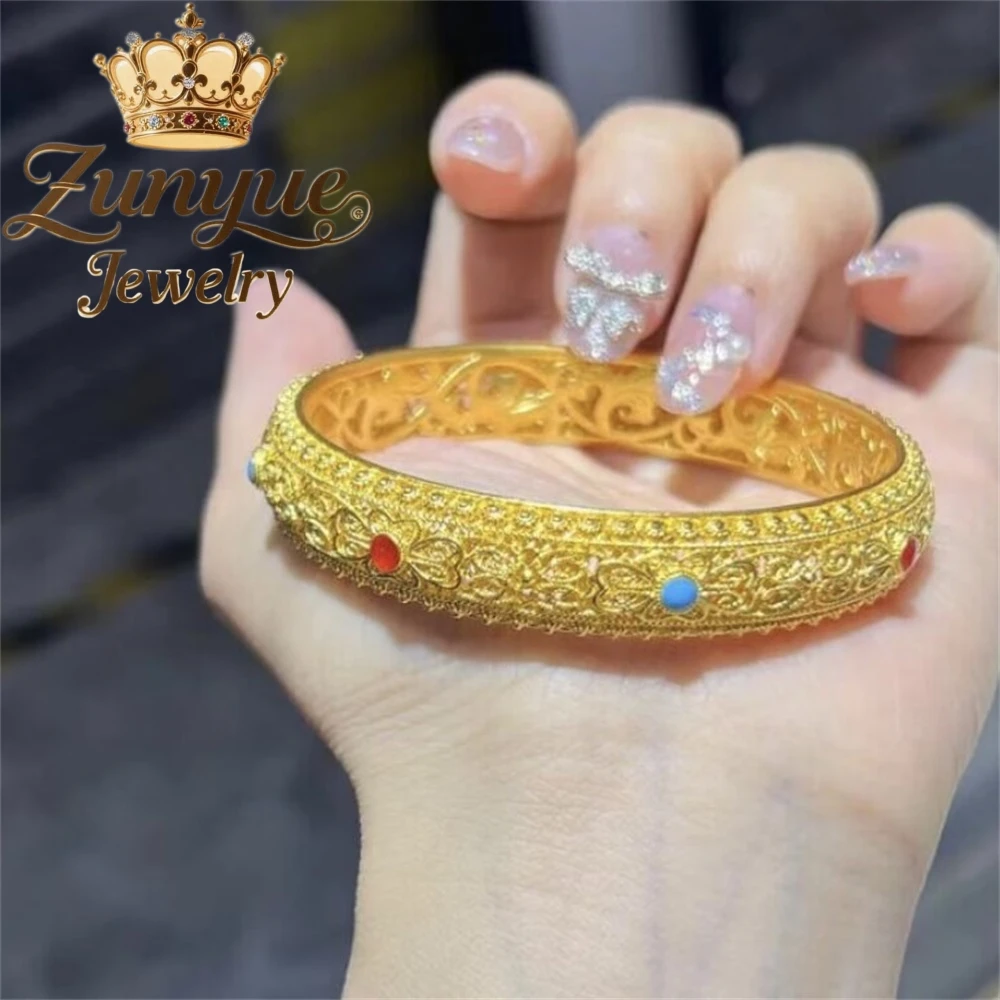 

High-end Sand Gold Bracelet Hollowed-out Filigree Enamel Fashion Jewelry Luxury Quality Jewelry Exquisite Elegant Charms Popular