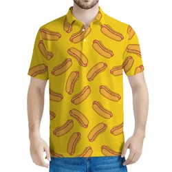 Cartoon Sandwich Hot Dog Graphic Polo Shirt Men Summer 3D Printed Food Tee Shirts Button Short Sleeves Street Lapel T-Shirts