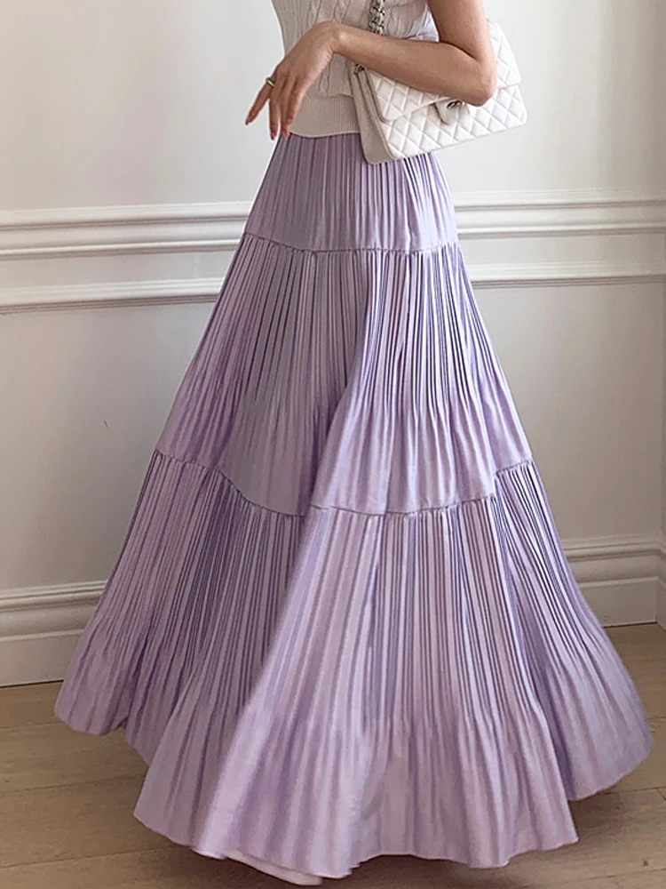 Primavera 2024 Donna Gentle Ele Vita alta A-Line Gonna lunga Pieghettato Design asimmetrico Fulln Coreano Sle Pendolarismo