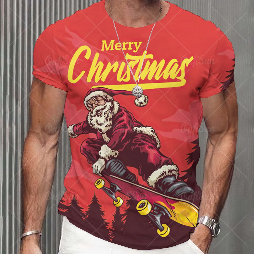 Funny Christmas T-Shirt For Men 3D Santa Print Short Sleeve Top Christmas T-Shirts Oversized Xmas Tee Shirt Men Clothing Unisex