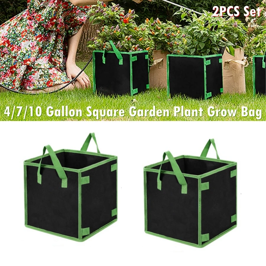 

4/7/10 Gallon 2PCS Square Garden Plant Grow Bag Felt Potato Vegetable Flower Planter Pot Nowoven Eco-Friendly Growing Bags