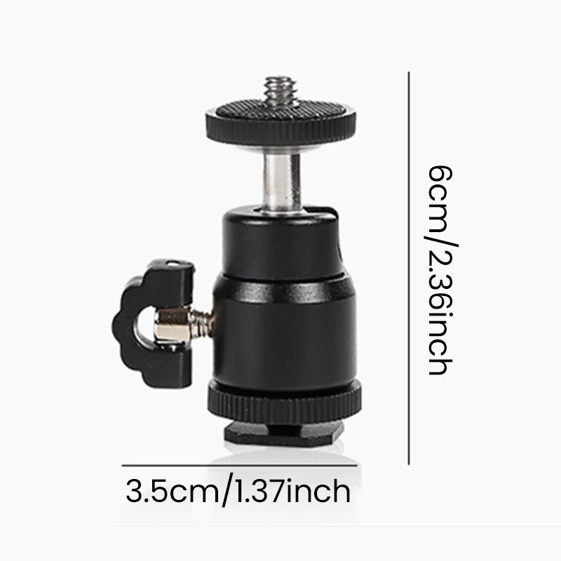 Tripod Ball Head 360° Rotatable Metal Mini PTZ with 1/4 hot Shoe Camera Mount Adapter for Camera Pocket Light Microphone