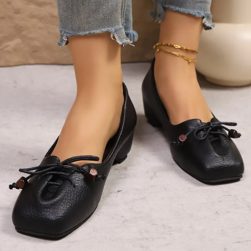 2025 arco retro dentro aumentado mary jane feminino boca rasa deslizamento-on commuter dedo do pé quadrado temperamento único