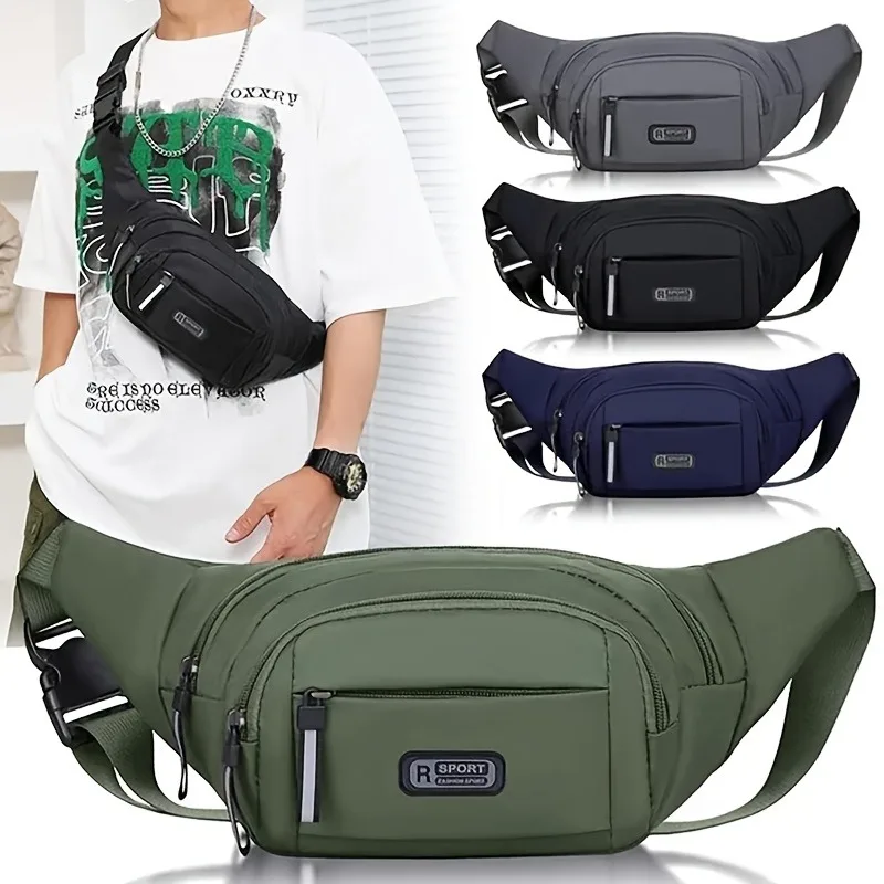 Adjustable Waist Bag Fanny Pack with Zipper Closure - Unlined Nylon Hip Pack for Men & Women, Sporty Design for Hiking