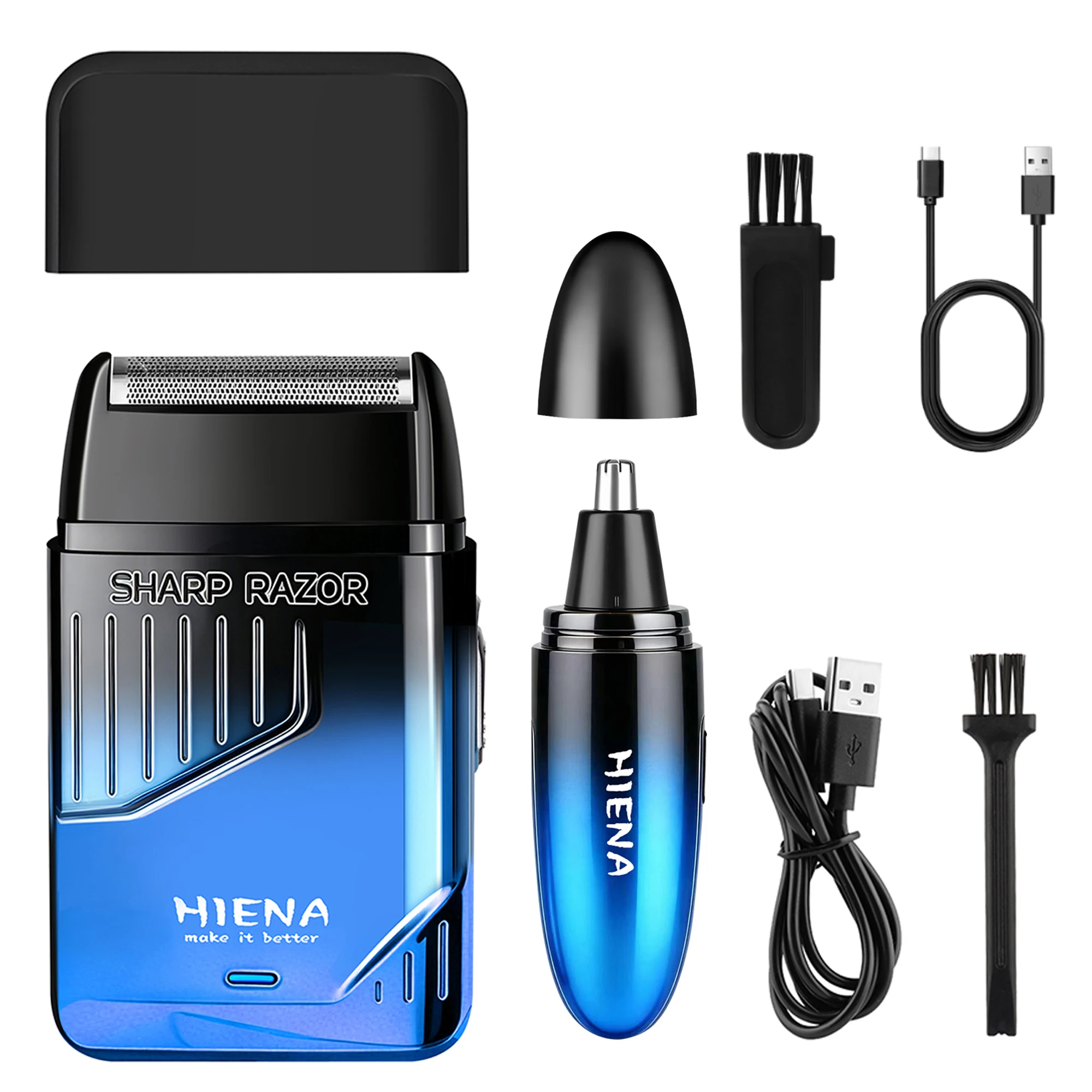 HIENA New Arrival Cordless Shaving Machine For Men Professional Nose Hair Trimmer Black/Blue Gradient Color Bread Trimmer