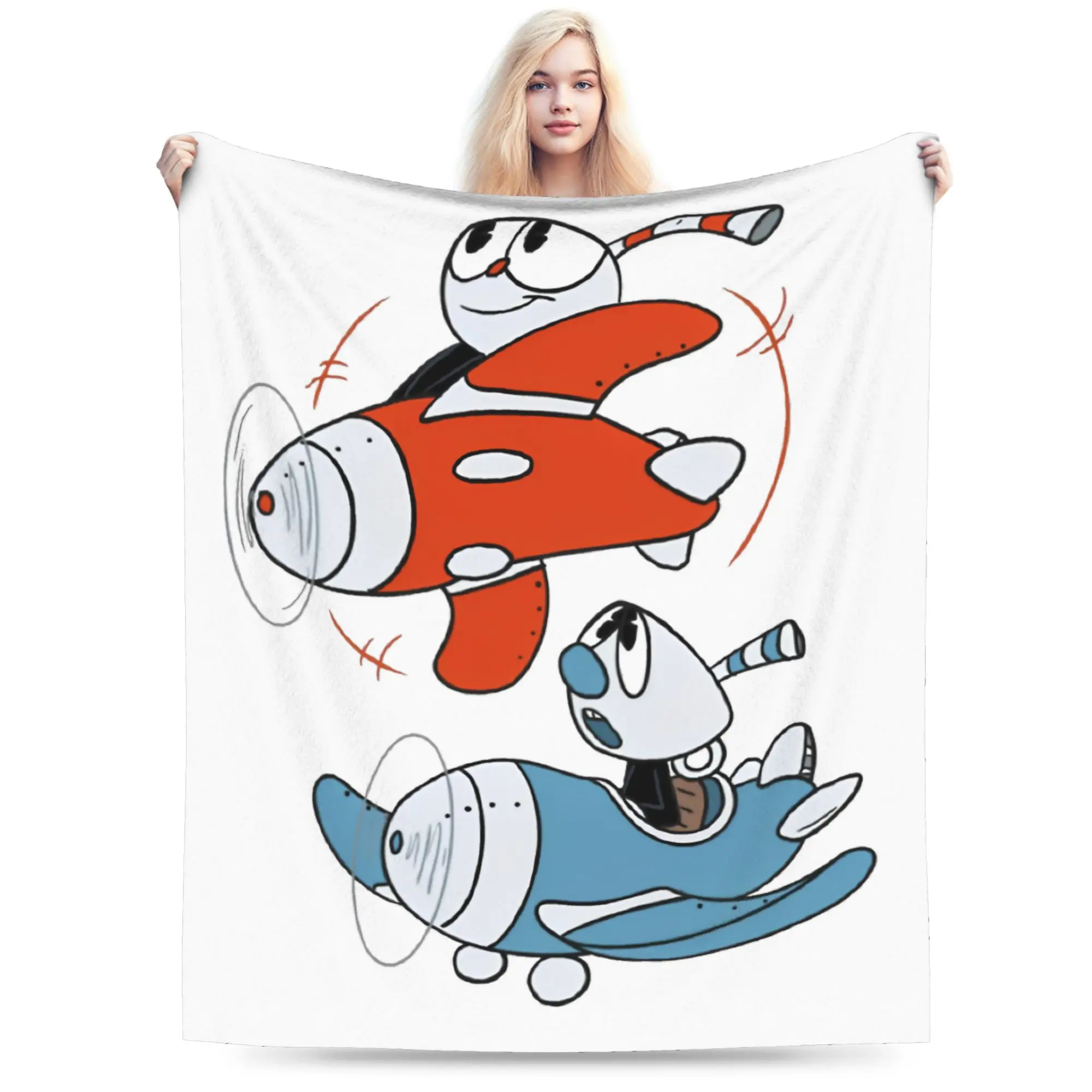 

Cartoon Cuphead and Mugman Game Blanket Fleece Print Multi-function Ultra-Soft Throw Blankets for Bed Couch Bedding Throws