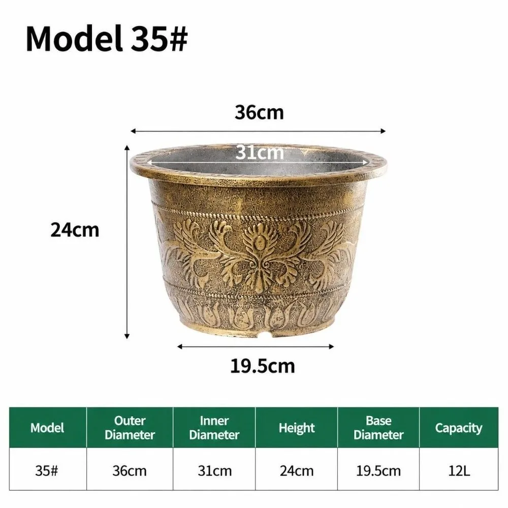 Resin Lotus Planter Pot Large 4.5L-31L Capacity Water Reservoir Planter Deepened Copper Bronze Retro Flower Pot Home Gardening