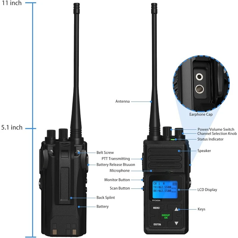 Two Way Radio Long Range Rechargeable, 5W 2 Way Radio High Power Walkie Talkie for Adults with Multi-Unit Charger