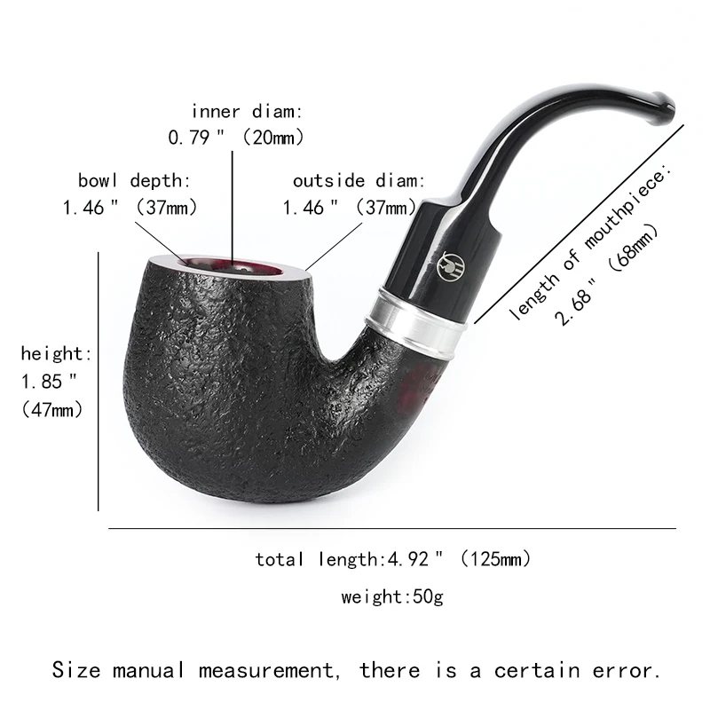 

MUXIANG Briarwood Tobacco Pipe Classic Hungarian Curved Handle Large Curved Pipe Sandblasted Curved Handle Pipe 9mm Pipe Channel