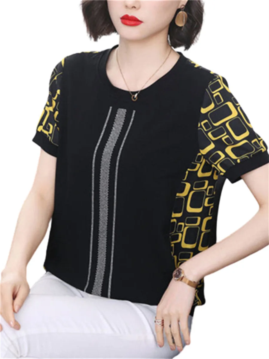 

Women Spring Summer Blouses Shirts Lady Fashion Casual Short Sleeve O-Neck Collar Printing Blusas Tops WY0434