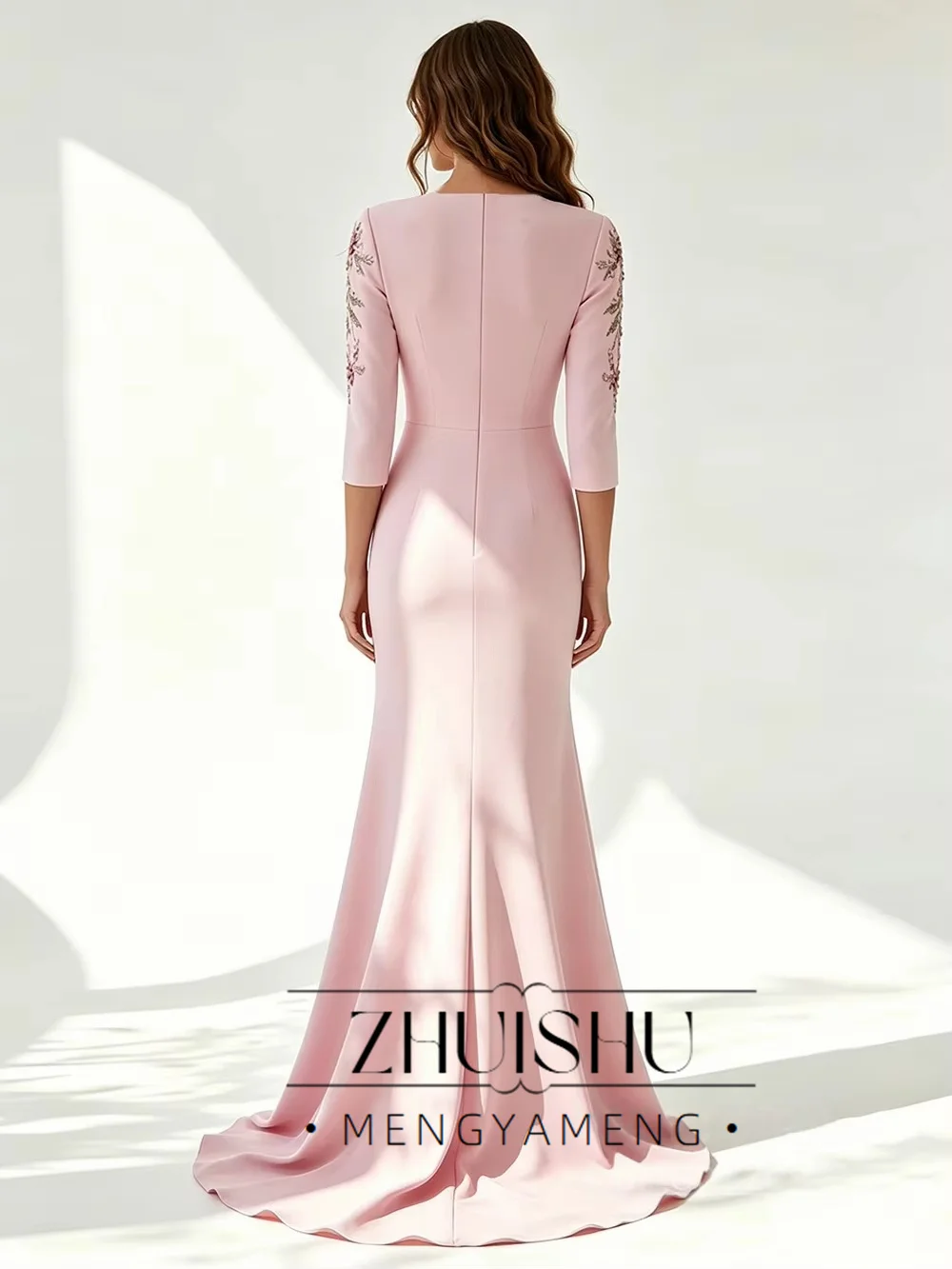Customized Mermaid Evening Dress Fashion 3/4 Sleeves Sweetheart Beading Sequined Sweep Train Prom Gown Formal Party Dresses