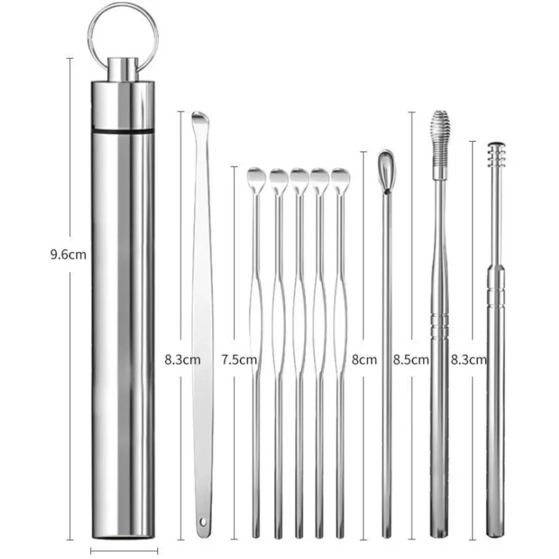 6/9/10Pcs Ear Wax Pickers Stainless Steel Earpick Wax Remover piercing kit earwax Curette Spoon Care Ear Clean Tool Easy Carry