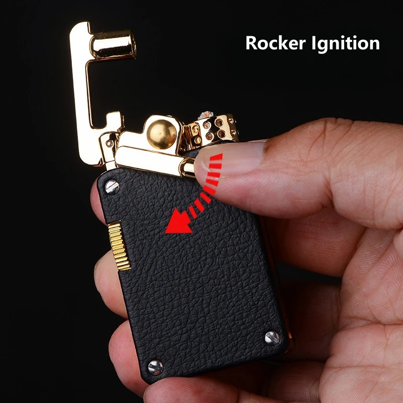 CHIEF Creative Retro Grinding Wheel Windproof Rocker Ignition Kerosene Lighter Alloy Material Carved Leather Men's Gift