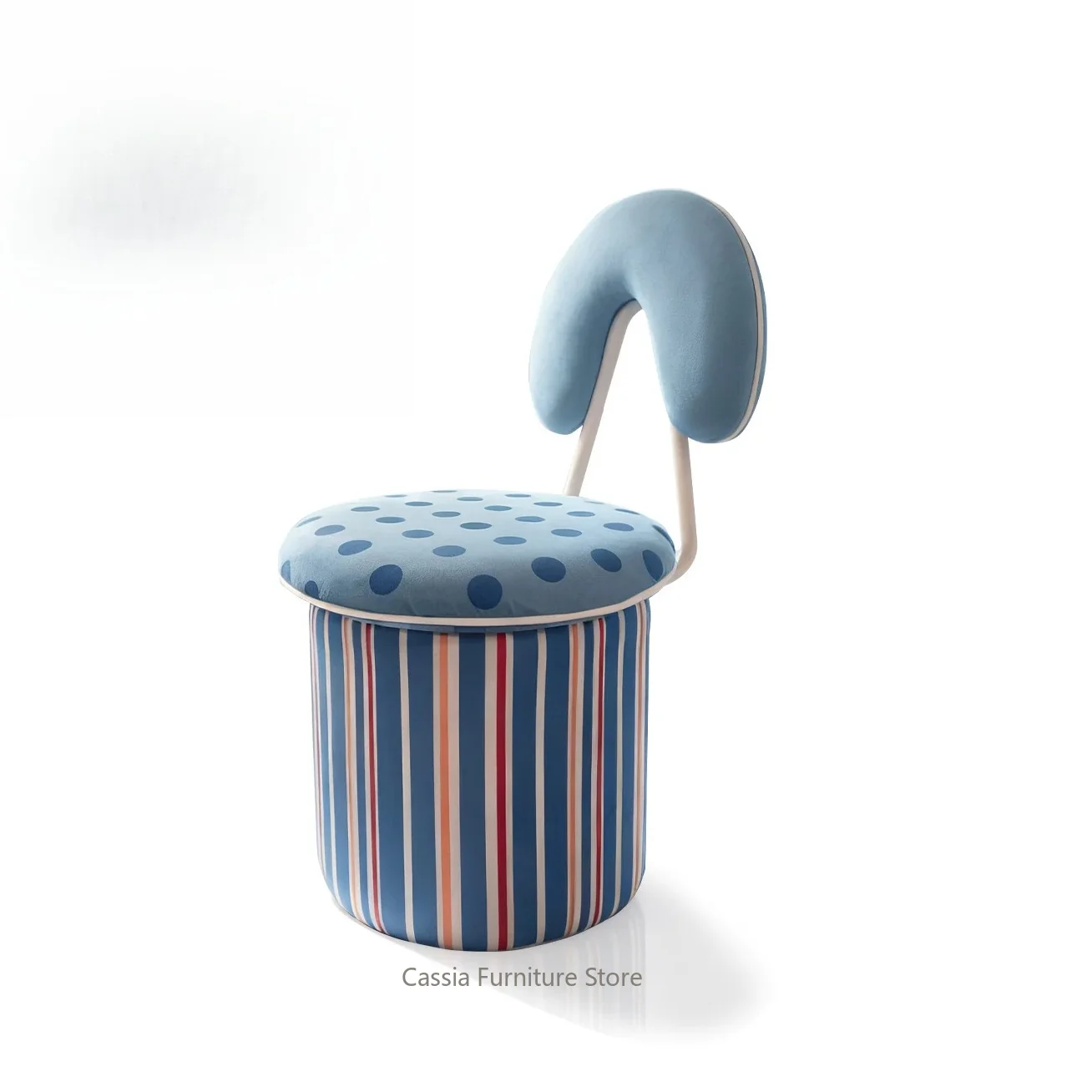 Trendy Two-Tone Mushroom Stool with Backrest for Bedroom, Ins Style Designer Vanity Chair